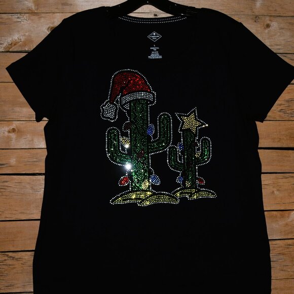 Christmas Cactus rhinestone bling RN SS shirt XS S M L XL XXL 1X 2X 3X 4X 5X - Picture 5 of 9